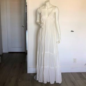 White mixed linen long dress tiered, straps size S, made in Italy by Tensione
